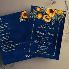 Convite girassol azul-marinho casamento outono, todos num 