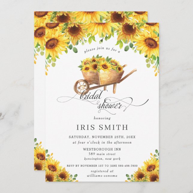 Convite Girassol Barrow Chá de panela (Frente/Verso)