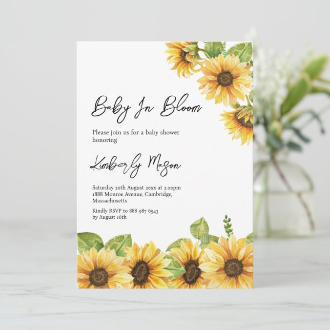 Convite Girassol | Bebê em Flor Chá de Bebê (Em pé/Frente)