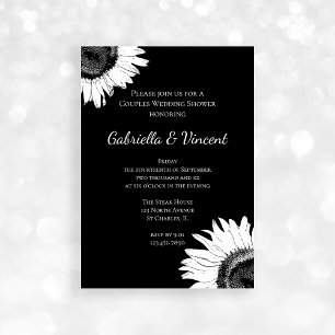 Convite Girassol branco sobre Chá de casamento Casal preto