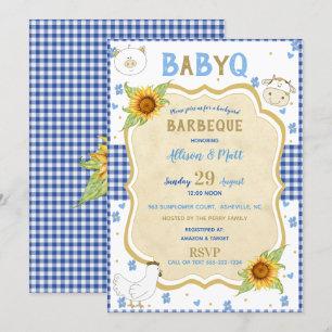 Convite Girassol Country Azul Xadrez Baby Q Churrasco
