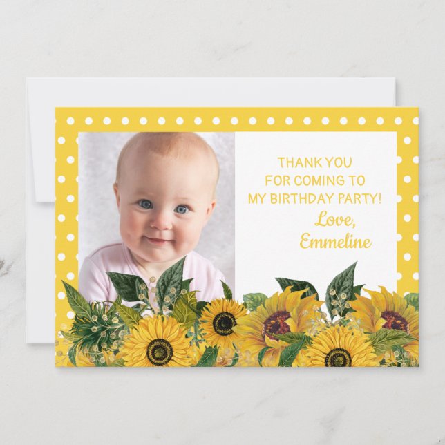 Convite Girassol de Bolinhas Branco Amarelo Aniversário Ob (Frente)