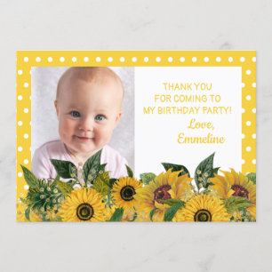 Convite Girassol de Bolinhas Branco Amarelo Aniversário Ob