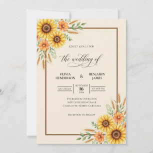 Convite Girassol de Creme Outono Eucalipto Casamento