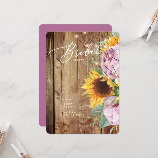 Convite Girassol e Fuchsia Chá de panela russo arredondado (Frente/Verso In Situ)