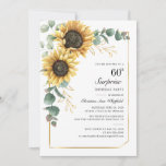 Convite Girassol Floral 60º Aniversário<br><div class="desc">Eucalyptus Sunflower Script 60th Aniversário Convite para 60º Aniversário que você pode personalizar facilmente com os detalhes de seu partido clicando no botão "Personalizar". Apresentando um brilho amarelo floral e verde suculente com uma estrutura geométrica de folha de ouro e tipografia moderna</div>