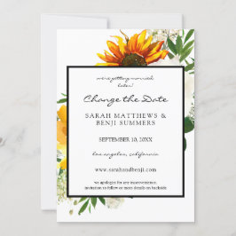 Convite Girassol Floral Artístico Branco Mudar a Data