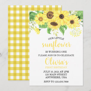 Convite Girassol Floral Verão Primeiro Aniversário