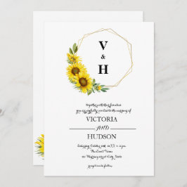 Convite Girassol geométrico Dourado