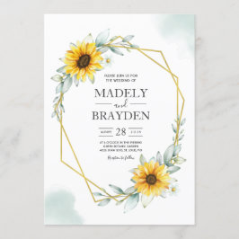 Convite Girassol Geométrico Rústico Elegante Dourado