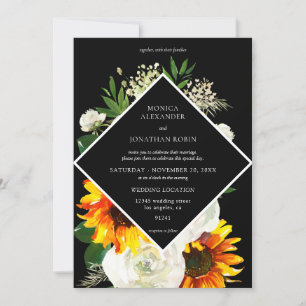 Convite Girassol & Rosa Branca Floral Artístico Casamento