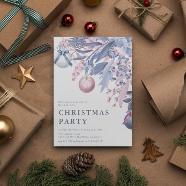 Convite Girassol Rosa e Cinza Festa de Natal Foliage I (Criador carregado)