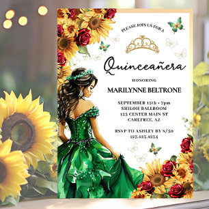 Convite Girassol Rosas Vermelhas Verde Princesa Quinceañer