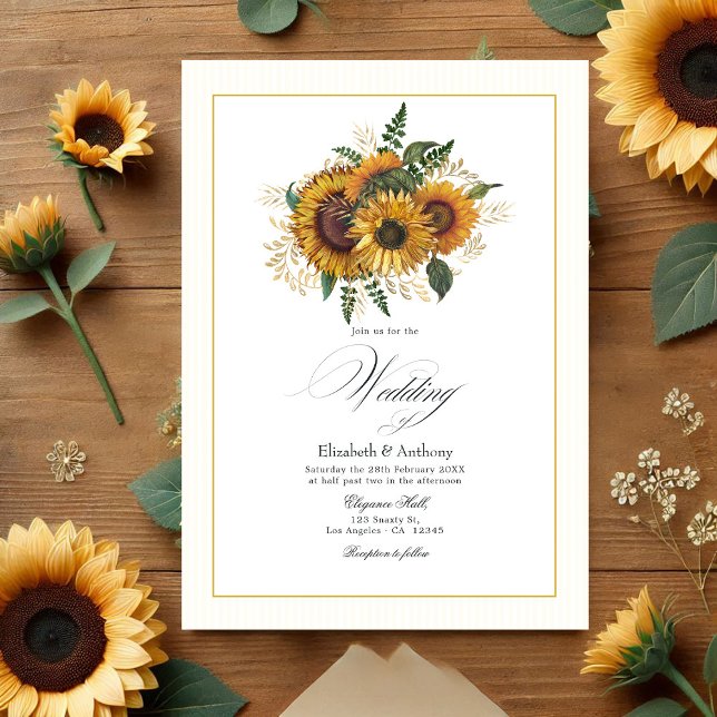 Convite Girassol russo e casamento Dourado (Rustic Sunflower and Gold Wedding Invitation)