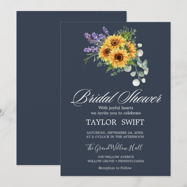 Convite Girassol Russo e Eucalyptus | Chá de panela marinh (Frente/Verso)