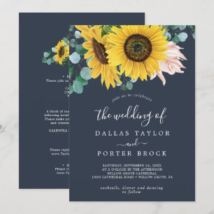 Convite Girassol Russo   Marinho Tudo Em Um Casamento