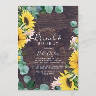 Convite Girassol Russo Wood Brunch e Chá de espuma