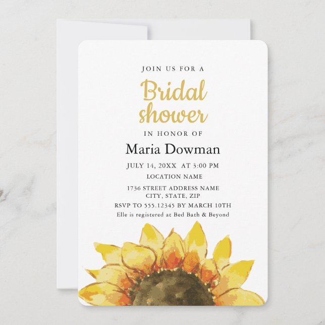 Convite Girassol rústico amarelo. Chá de panela do país (Frente)