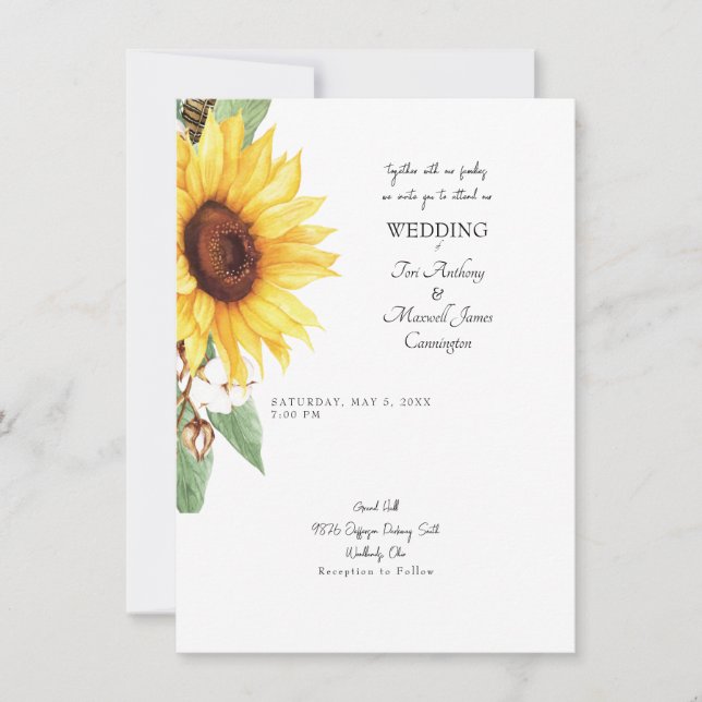 Convite Girassol Simples Junto com Nossas Famílias Invita (Frente)