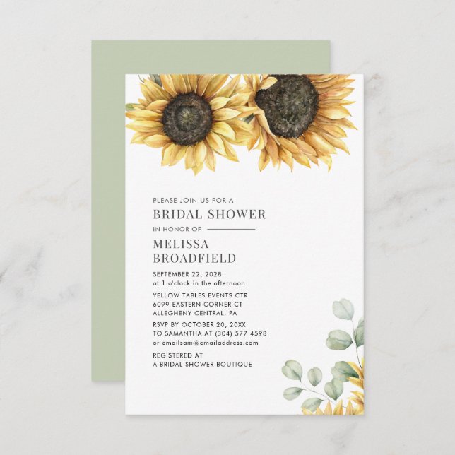Convite Girassol Venerável Aquarela Chá de panela Floral (Frente/Verso)