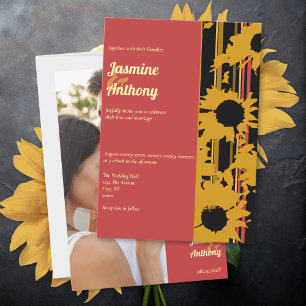 Convite Girassol Verão Dourado Vermelho Casamento