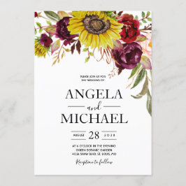 Convite Girassol Vermelho Borgonha Rosa Peônia Rosa