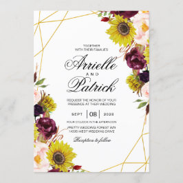 Convite Girassol Vermelho Burgundy Rosa Peônia