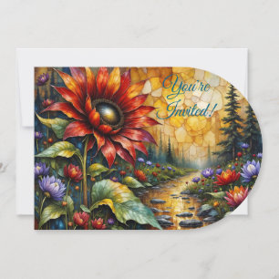 Convite Girassol Vermelho no vale junto ao riacho