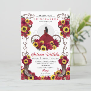 Convite Girica de Cowgirl Girassóis Rosas Quinceanera Ocid
