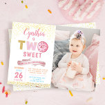 Convite Girl 2nd Birthday Invitation Two Sweet Donut Photo<br><div class="desc">Girl 2nd Birthday Invitation Two Sweet Donut Photo</div>