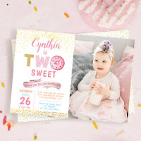 Girl 2nd Birthday Invitation Two Sweet Donut Photo