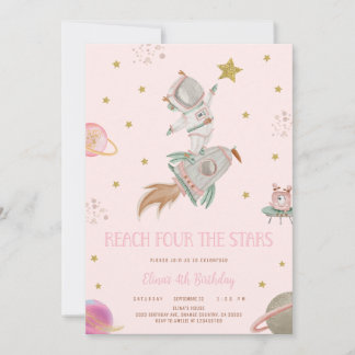 CONVITE GIRL ASTRONAUT INVITATION, REACH FOUR THE STARS