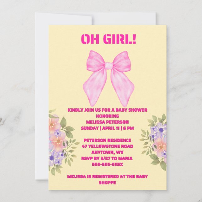 Convite Girl Baby Shower (Frente)