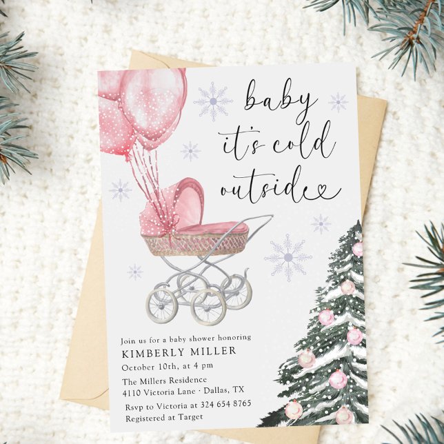 Convite Girl Baby Shower Its Cold Outside Pink  (Criador carregado)
