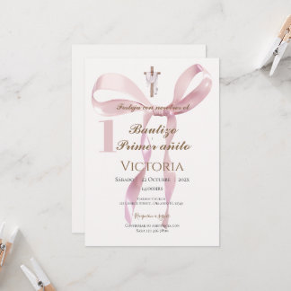 Convite Girl Baptism Invitation in Spanish Boho