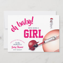 Convite GIRL Baseball Chá de fraldas PINK Blue Invtions