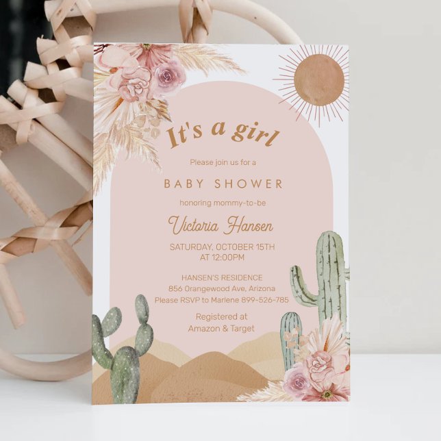 Convite Girl Cactus Desert Baby Shower Southwestern (Girl Arizona baby shower)