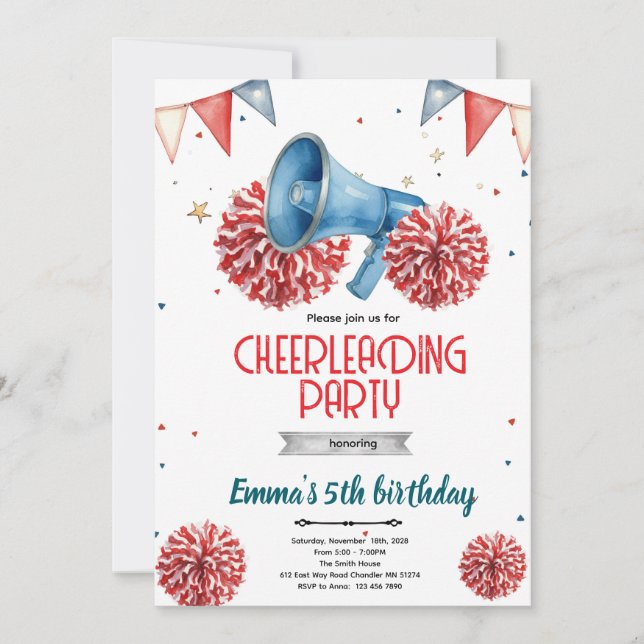 Convite Girl Cheerleader party Invitation  (Frente)