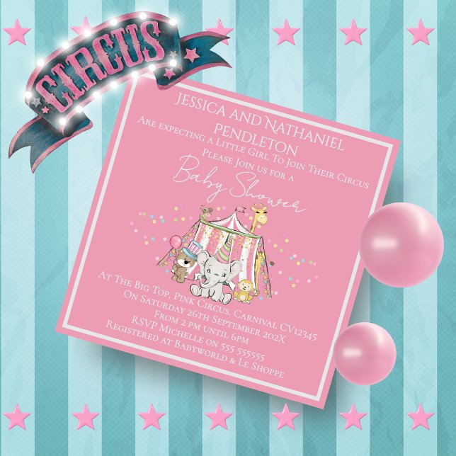 Convite Girl Circus Baby Shower Invitation (Criador carregado)