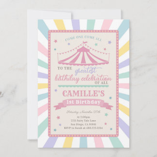 Convite Girl Circus Theme Birthday Party Invitation