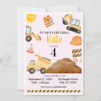 Convite Girl Construction Birthday Invitation