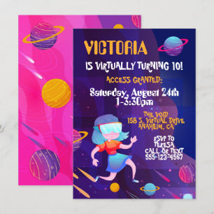 Convite GIRL de Festa de aniversário de Realidade Virtual