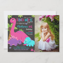 Convite Girl Dinosaur Photo Birthday Invitation Dino Party