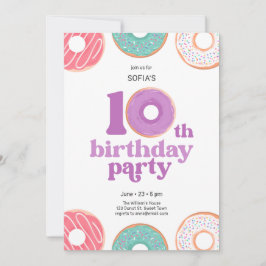 Convite Girl donut 10th Birthday Party Invitation