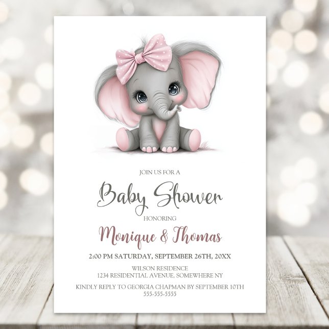 Convite Girl Elephant Baby Shower Invitation (Criador carregado)