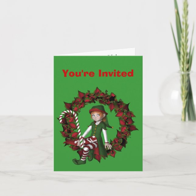 Convite Girl Elf Christmas Holiday Party Invitation (Frente)