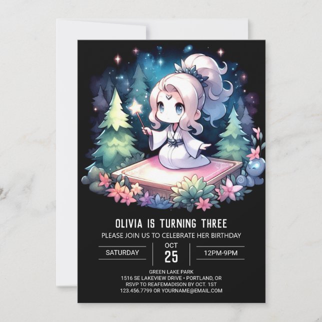 Convite Girl Fantasy Wizard Birthday (Frente)