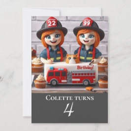 CONVITE GIRL FIREFIGHTER THEMED BIRTHDAY CAKE PARTITY