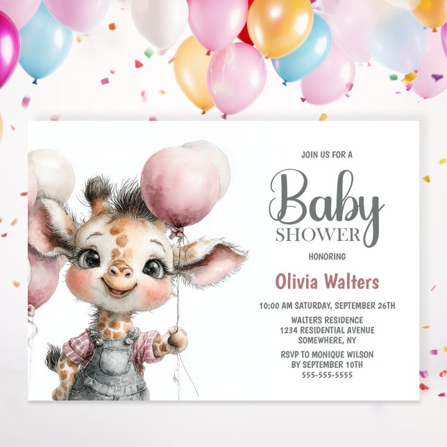 Convite Girl Giraffe Baby Shower Invitation (Criador carregado)