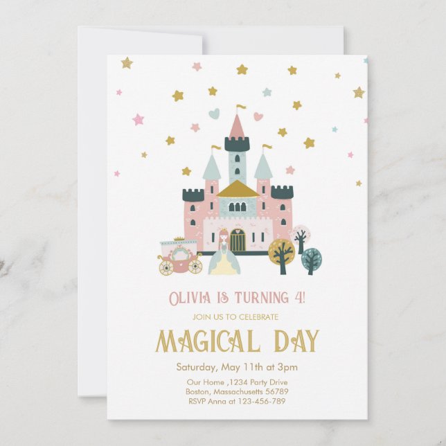 Convite Girl Magical Day Princess Castle Birthday (Frente)